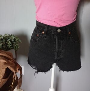 Levi's High-Rise Button Fly Black Distressed Denim Shorts Size 27 Waist